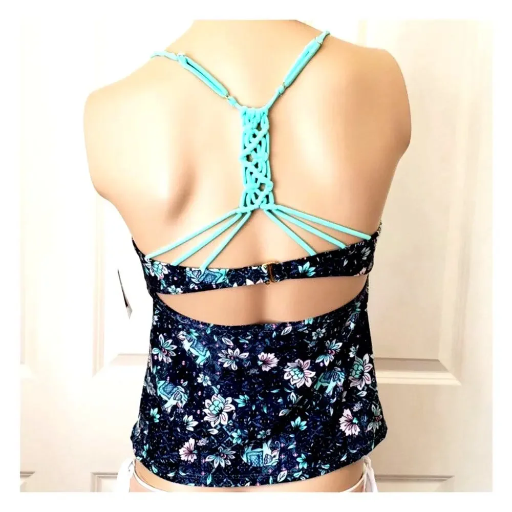 Tropical Elephant Floral Tankini Top Swimsuit Size M Arizona MSRP $38